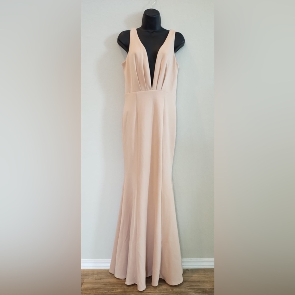 Lulu's Blush Nude Plunge V-Neck Maxi Dress